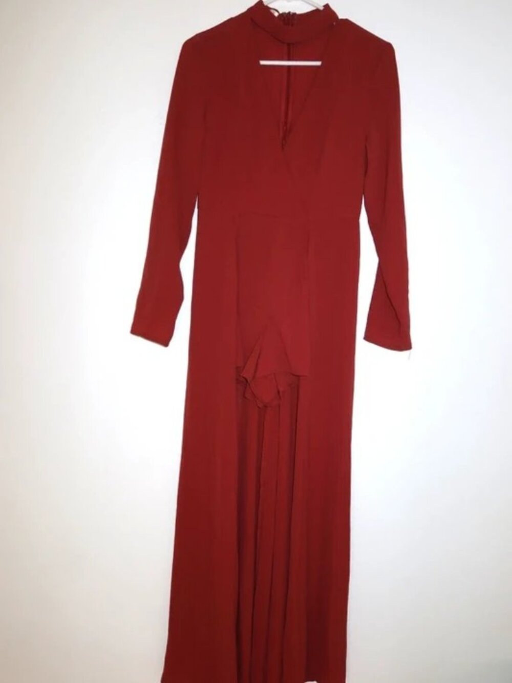 Elegant burgundy long jumpsuit with long sleeves – Lux Xel, Size M